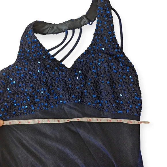 Y2K Prom Dress Iridescent Blue Sparkly Strappy Floor-Length Formal Gown 2000s - Picture 6 of 12